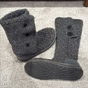 Cozy Gray Knit Button Boots